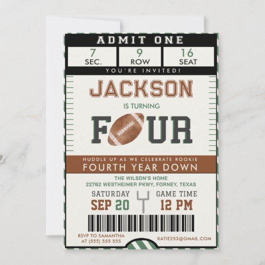 Football 4e verjaardagsuitnodiging kaart (Voorkant)
