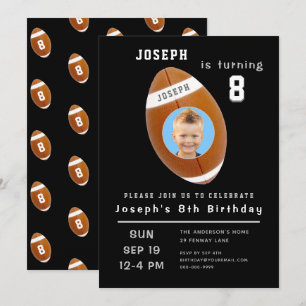 Football Achtste verjaardag zwart - Aangepast foto Kaart
