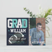 Football AFSTUDEREN PHOTO-uitnodiging Blauw Kaart (Staand voorkant)