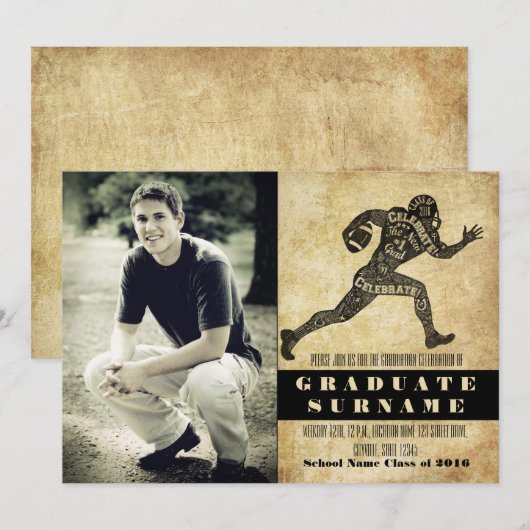 Football Afstuderen uitnodiging (Voorkant / Achterkant)