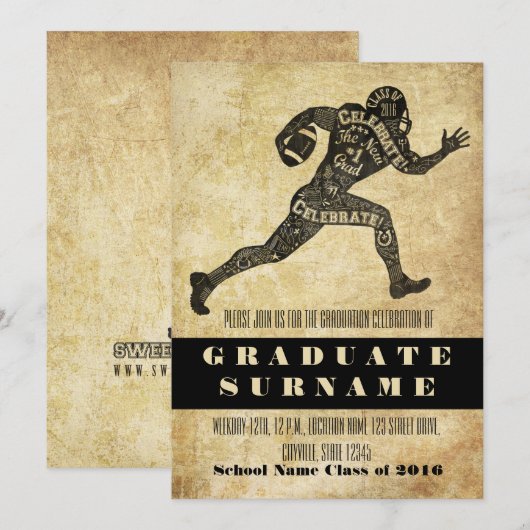 Football Afstuderen uitnodiging (Voorkant / Achterkant)