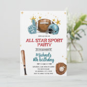 Football and baseball party Invitation Kaart (Staand voorkant)