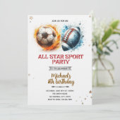 Football and soccer party Invitation Kaart (Staand voorkant)
