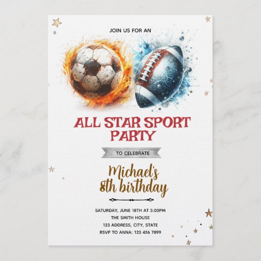 Football and soccer party Invitation Kaart (Voorkant)
