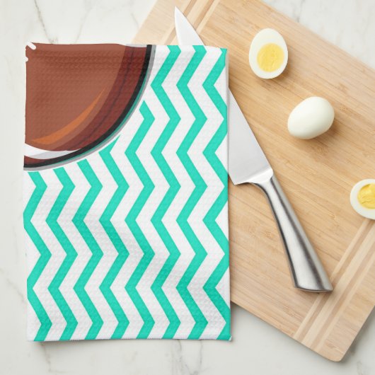 Football; Aqua Green Chevron Theedoek (Quarter Fold)