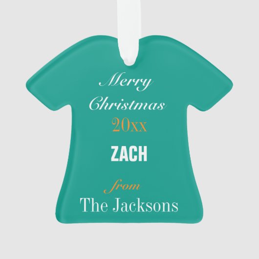 Football Aqua, Sinaasappel & Witte Jersey Ornament (achterkant)