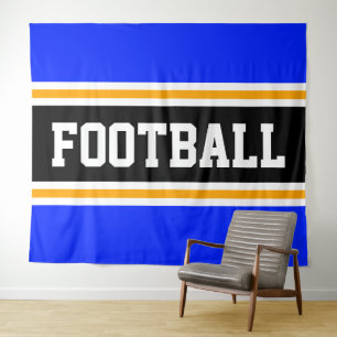 FOOTBALL Athletic Blue Zwart Geel Racing Stripes Wandkleed