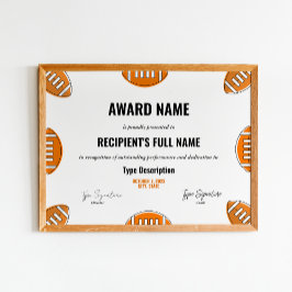 Football Award certificaat, MVP Poster