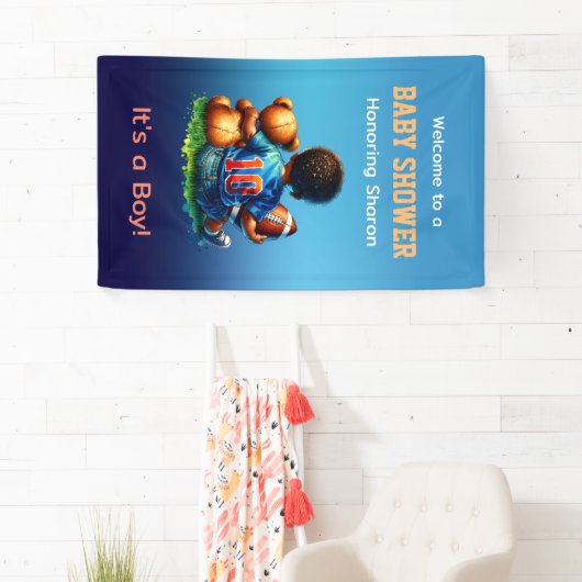 Football Baby Boy met Teddy Baby shower Welkom Spandoek (Insitu)