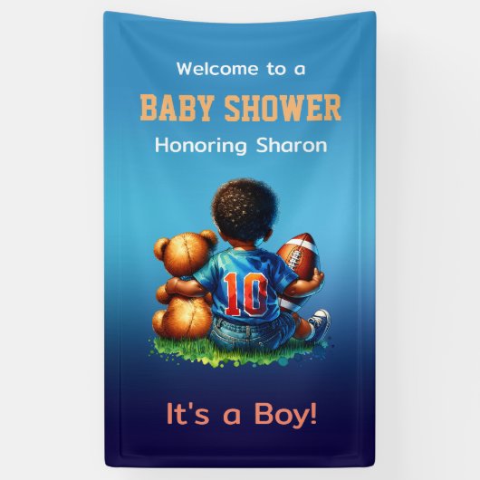 Football Baby Boy met Teddy Baby shower Welkom Spandoek (Verticaal)