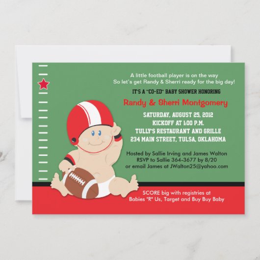 Football Baby (rood/zwart) Baby shower sport Kaart (Voorkant)