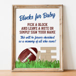 Football Baby shower Block voor Baby Sign Foto Afdruk<br><div class="desc">Laat je gasten blokken tekenen voor een aandenken! Plaats dit bord in de buurt van het blokstation voor een geweldige feestelement. Dit is de perfecte manier om de komst van uw toekomstige all-star speler te vieren! Het bord heeft een speels design met footballs graphics en uw persoonlijke boodschap. Combineer dit...</div>