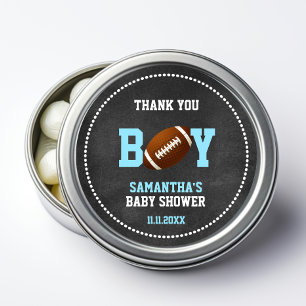 FOOTBALL Baby shower Chalkboard Boy BEDANKT Ronde Sticker