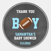 FOOTBALL Baby shower Chalkboard Boy BEDANKT Ronde Sticker (Voorkant)