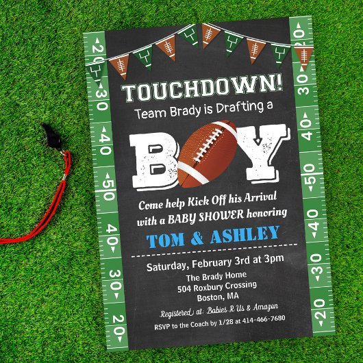 Football Baby Shower Chalkboard Invitation Kaart