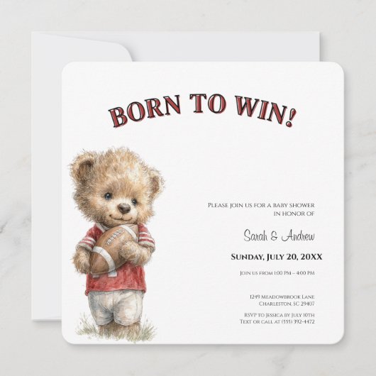 Football Baby Shower Invitation | Born to Win  Save The Date (Voorkant)
