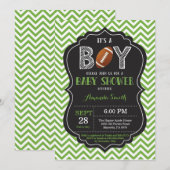 Football Baby shower Invitation Boy Green Chevron Kaart (Voorkant / Achterkant)