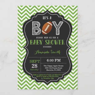 Football Baby shower Invitation Boy Green Chevron Kaart