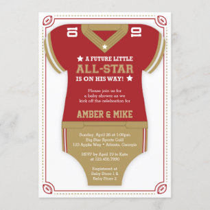 Football Baby shower Invitation, Scarlet, Gold Kaart