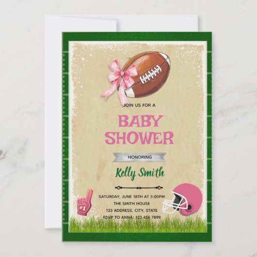 Football baby shower meisje uitnodiging (Voorkant)