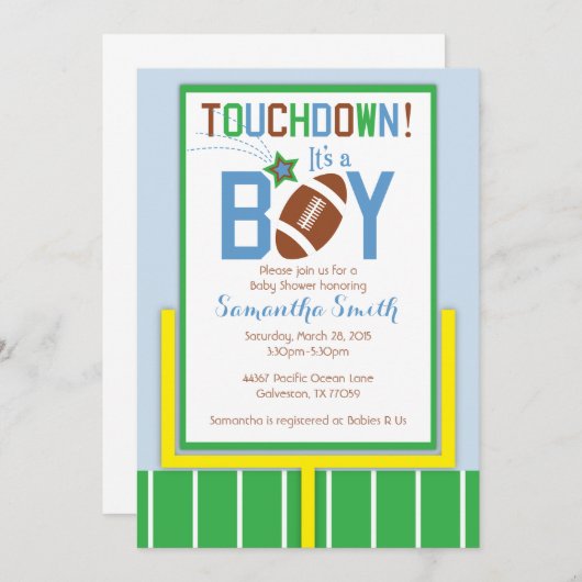 Football Baby shower nodigt uit - Het is een jonge Kaart (Voorkant / Achterkant)