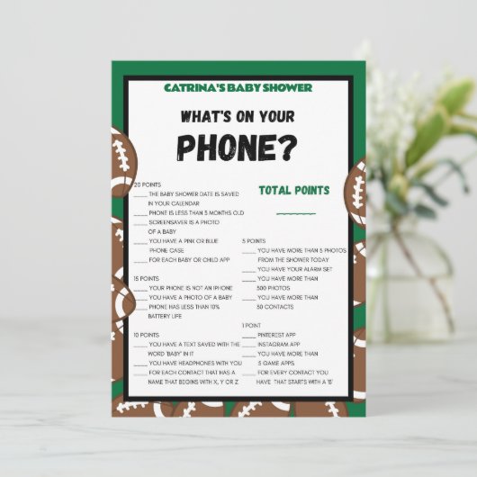 Football Baby shower spel, Voetbal - bewerkbare na Kaart (Staand voorkant)