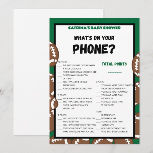 Football Baby shower spel, Voetbal - bewerkbare na Kaart (Voorkant / Achterkant)