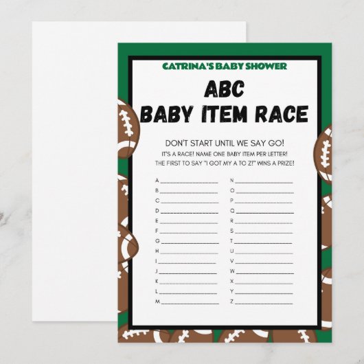 Football Baby shower spel, Voetbal - bewerkbare na Kaart (Voorkant / Achterkant)