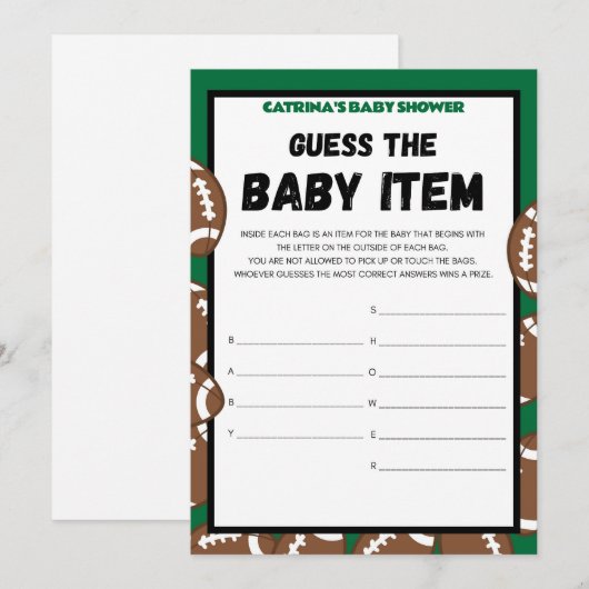 Football Baby shower spel, Voetbal - bewerkbare na Kaart (Voorkant / Achterkant)