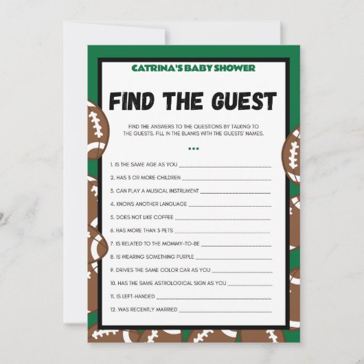 Football Baby shower spel, Voetbal - bewerkbare na Kaart (Voorkant)