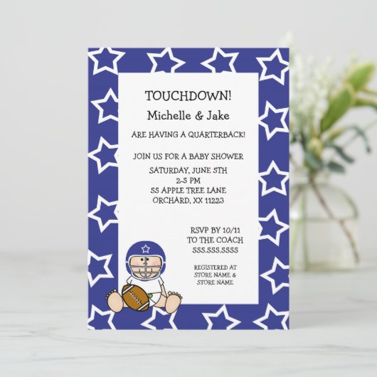 Football baby shower uitnodiging (Staand voorkant)