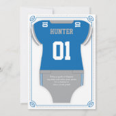 Football Baby shower Uitnodiging, Blauw, Grijs Kaart (Achterkant)