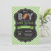 Football Baby shower Uitnodiging Boy Green Chevron (Staand voorkant)
