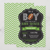 Football Baby shower Uitnodiging Boy Green Chevron (Voorkant / Achterkant)