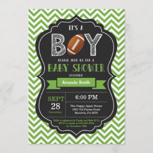 Football Baby shower Uitnodiging Boy Green Chevron
