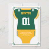 Football Baby shower Uitnodiging, Groen, Goud Kaart (Achterkant)
