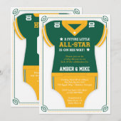 Football Baby shower Uitnodiging, Groen, Goud Kaart (Voorkant / Achterkant)