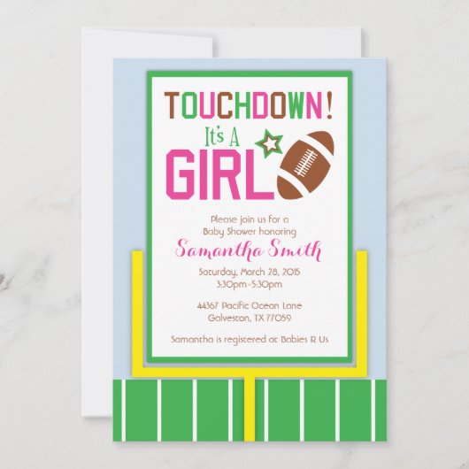 Football Baby shower Uitnodiging - Het is een meis (Voorkant)