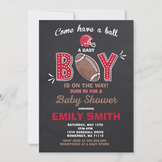 Football Baby shower Uitnodiging Sport Baby shower (Voorkant)