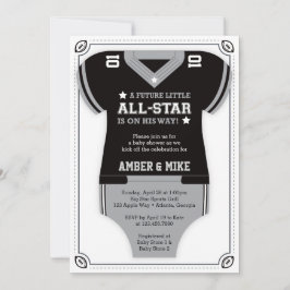 Football Baby shower Uitnodiging, Zwart, Grijs Kaart
