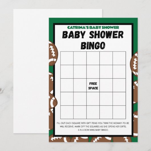 Football Baby shower, Voetbal - bewerkbare naam, 5 Kaart (Voorkant / Achterkant)