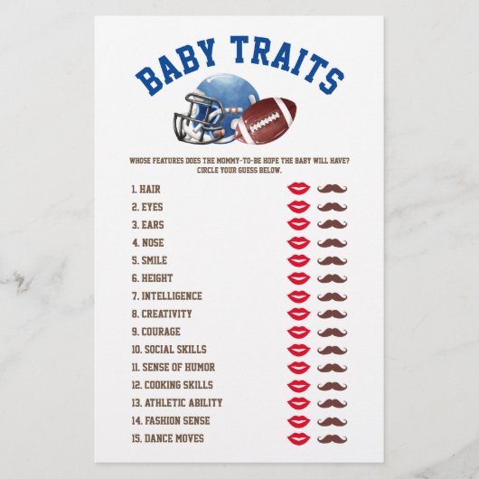 Football Baby Traits Baby shower Spel Flyer (Voorkant)