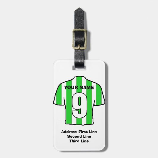 Football Bagagelabel - met groen en wit Shirt (Voorkant verticaal)