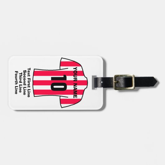 Football Bagagelabel - met rood en wit Shirt (Voorkant horizontaal)