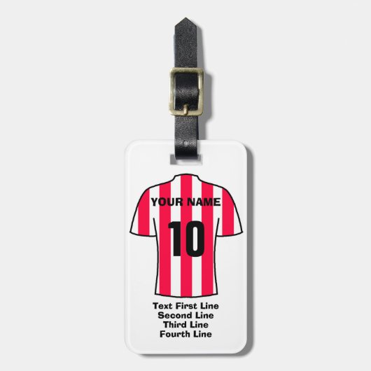 Football Bagagelabel - met rood en wit Shirt (Voorkant verticaal)