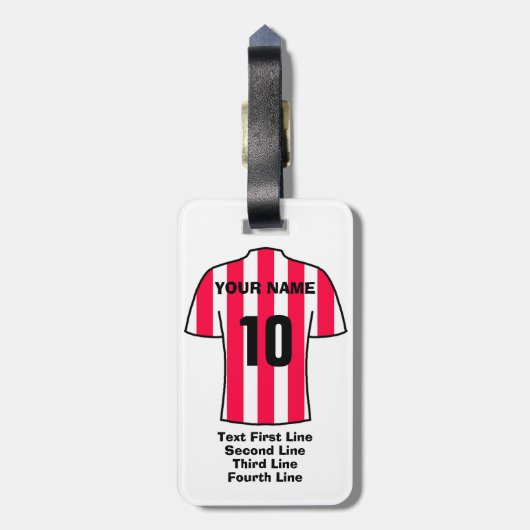 Football Bagagelabel - met rood en wit Shirt (Achterkant verticaal)