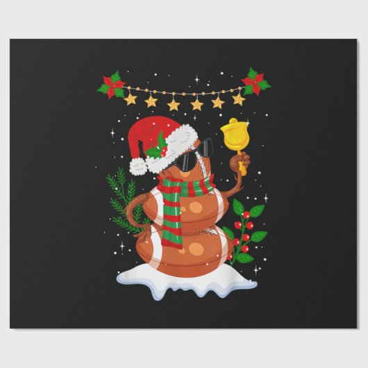 Football bal Snowman Santa Hat Vrolijk Kerstfeest Cadeaupapier (Vlak)