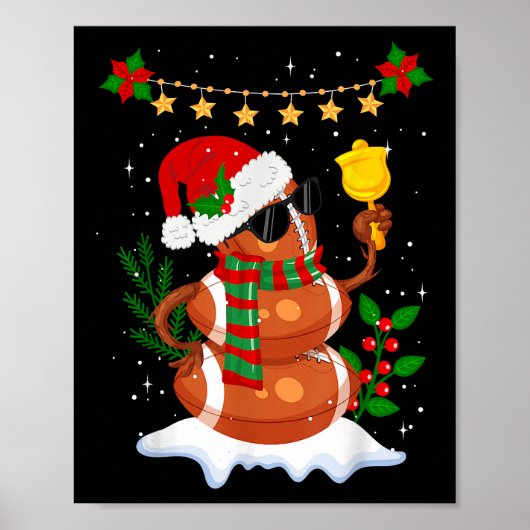 Football bal Snowman Santa Hat Vrolijk Kerstfeest Poster (Voorkant)