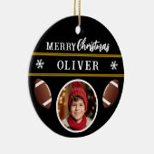 Football Ball Custom Name Vrolijke Kerstfoto Keramisch Ornament (Rechts)