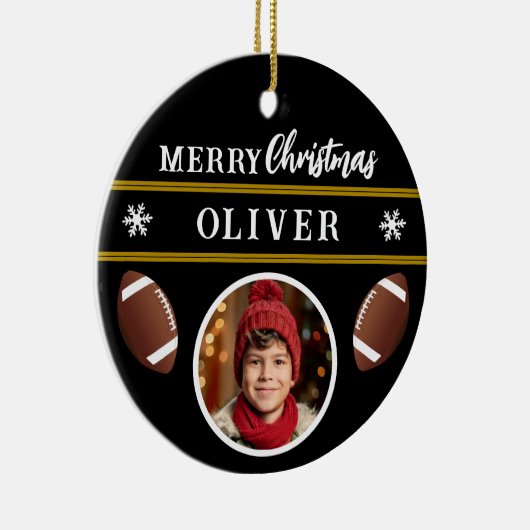 Football Ball Custom Name Vrolijke Kerstfoto Keramisch Ornament (Rechts)